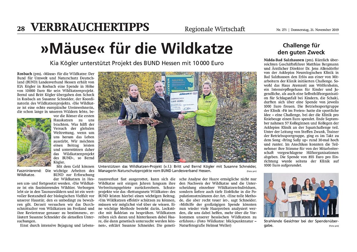 KIA Kögler spendet 10.000 Euro an den Bund für Umwelt- und Naturschutz e.V.