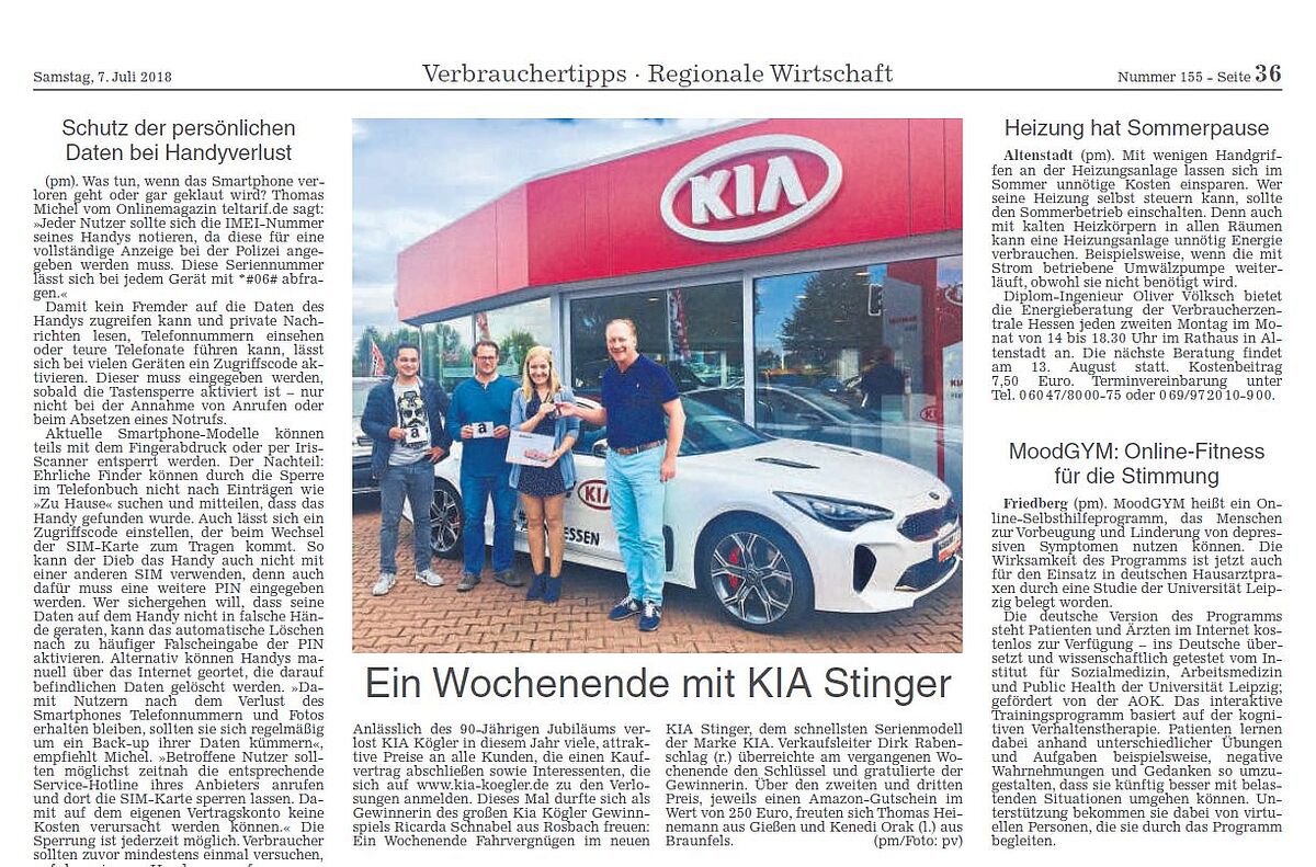 Jubiläumsverlosung - Ein Wochenende mit dem neuen KIA Stinger