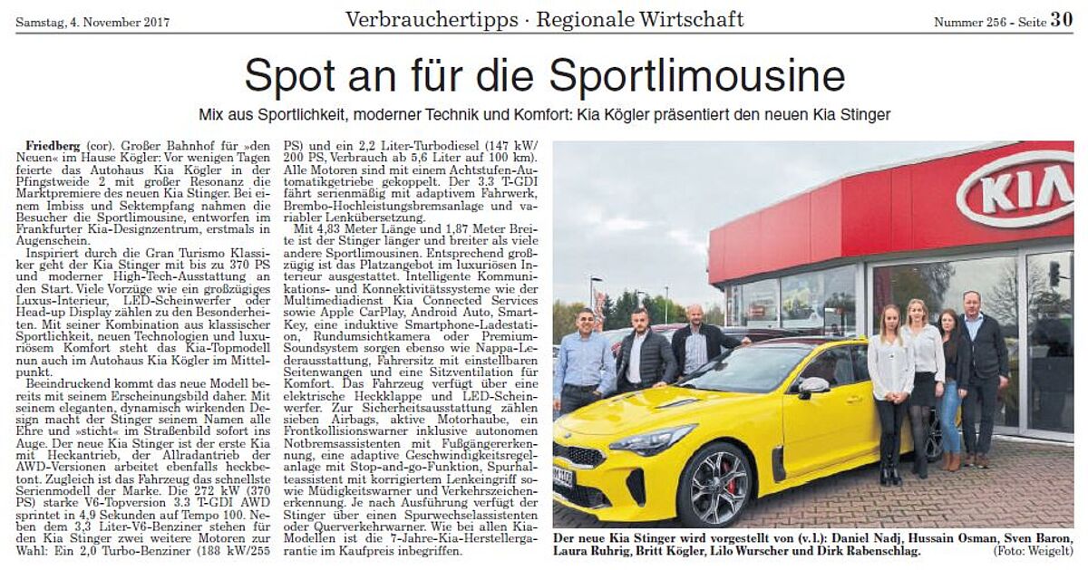 Spot an für den KIA Stinger
